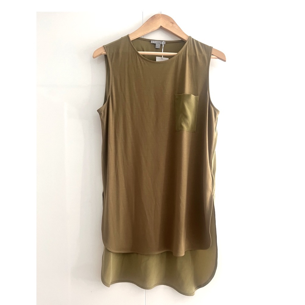 COS NWT Silk Sleeveless Top Tank Top Olive Drape Minimal Pocket Long Tunic Eu M